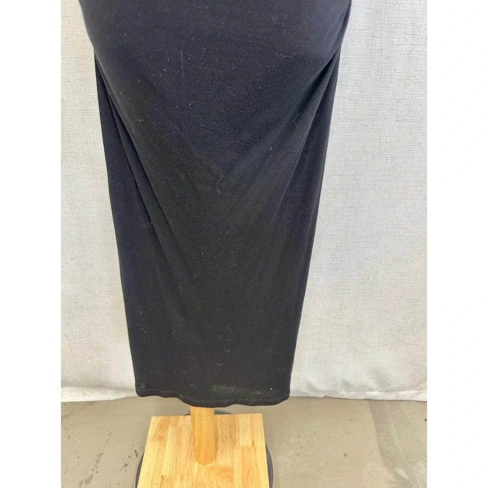 James Perse Tencel Solid Black Ruched Midi Dress Womens Size 3 Minimalist LBD
